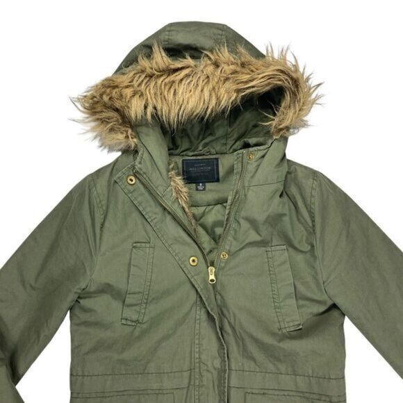 Miss London Jacket Womens S Green Utility Cinch Waist Lined Pockets Preppy Coat - Picture 2 of 16